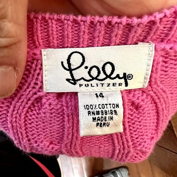 Vintage Lilly Pulitzer Pink Cable Knit Crew Neck Cotton Pullover Sweater Size 14 - Picture 6 of 8